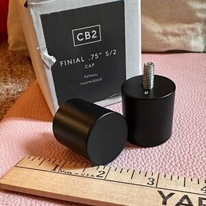 CB2 Matte Black Cylindrical Finial Caps — Set of 2